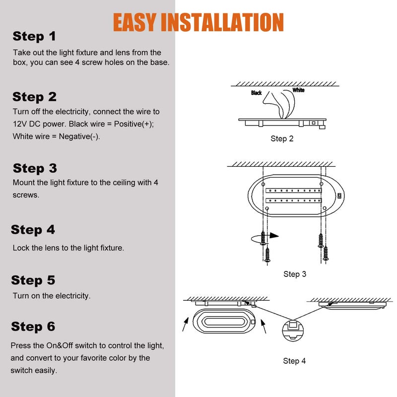 Facon Dual-Tone 12Volts Bright RV LED Interior Light with Switch, 3000K/4000K Smart Lighting Upgrade for RVs, Campers, Boats, cETL Certified - Image 5